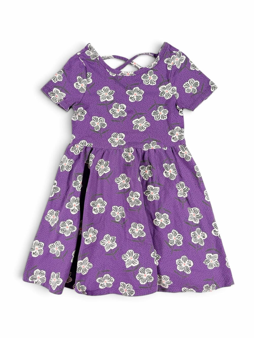 Tea Collection Floral Ballet Short Sleeve Dress Purple Cross Back Size 6